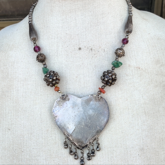 Antique tibetan silver agate necklace - Picture 6 of 13